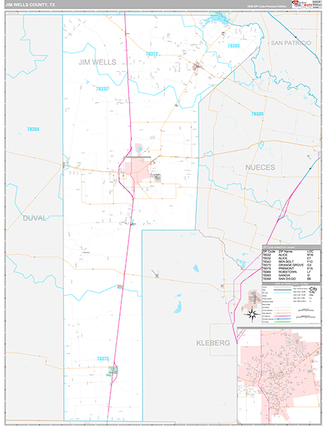 Jim Wells County, TX Zip Code Map